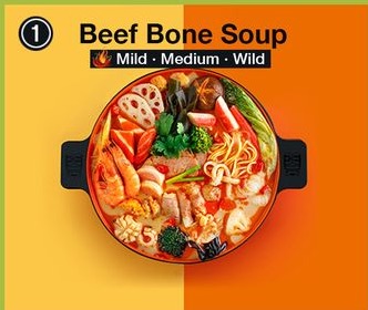 Beef Bone Soup malatang base, available in Mild, Medium, and Wild spice