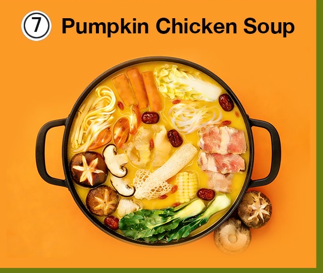 Pumpkin Chicken Soup malatang base, velvety and naturally sweet
